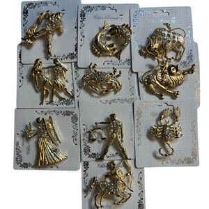 Gold Zodiac Brooch Set